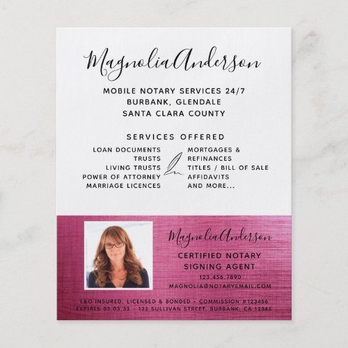 Mobile Notary Service Pink Foil Photo Flyer