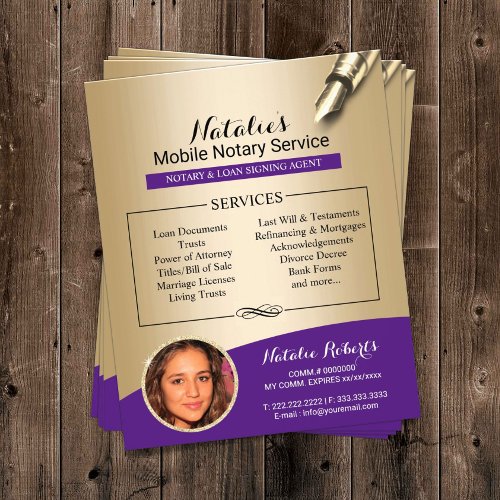 Mobile Notary Service Purple  Gold Photo Flyer