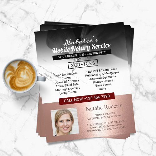 Mobile Notary Service Rose Gold Border Photo Flyer