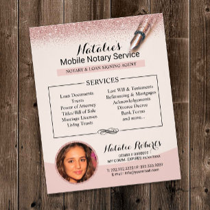 Mobile Notary Service Rose Gold Glitter Photo Flyer