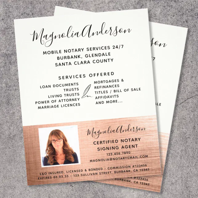 Mobile Notary Service Rose Gold Photo Flyer | Zazzle