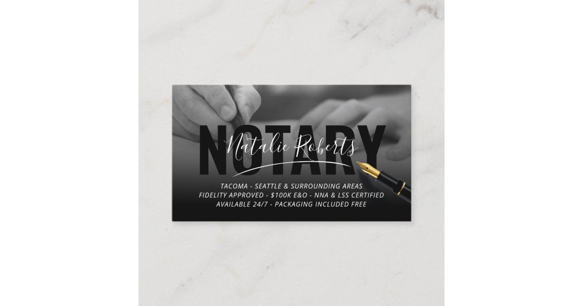 Mobile Notary Service Signature BW Photography Business Card | Zazzle.com