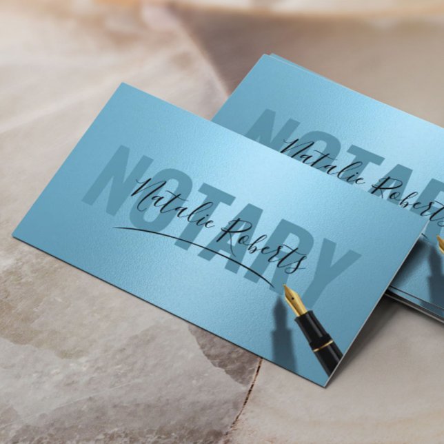 Mobile Notary Service Signature Modern Light Blue Business Card (Creator Uploaded)