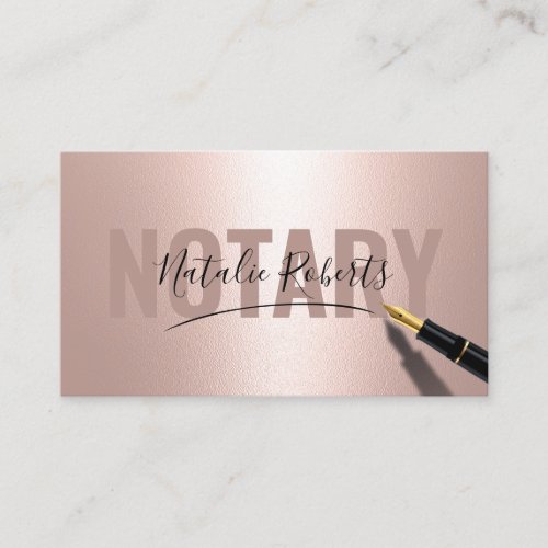 Mobile Notary Service Signature Modern Rose Gold Business Card