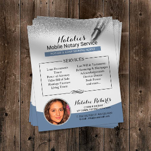 Mobile Notary Service Silver Glitter Blue Photo Flyer