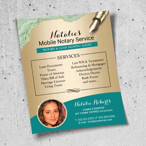 Mobile Notary Service Teal  Gold Photo Flyer