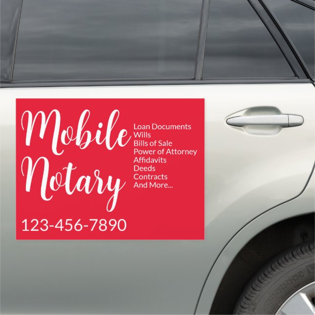 Mobile Notary Services Phone Bright Red Template Car Magnet (In Situ)