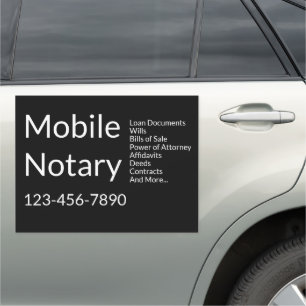 Mobile Notary Services Phone Number Black & White Car Magnet