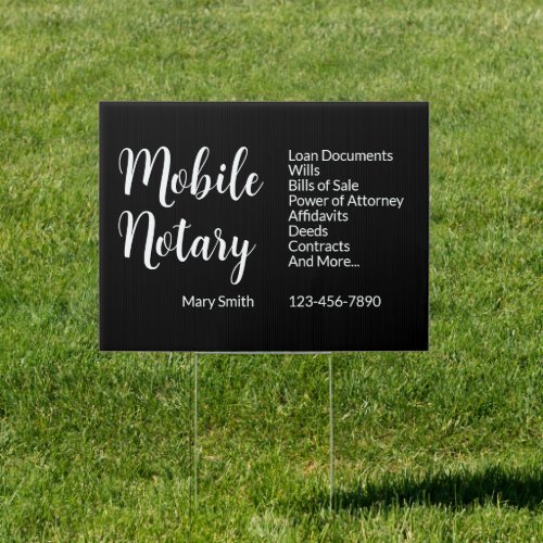 Mobile Notary Services Phone Number Black  White Sign