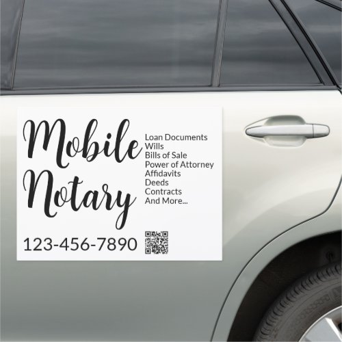 Mobile Notary Services Phone Number QR Code Car Magnet