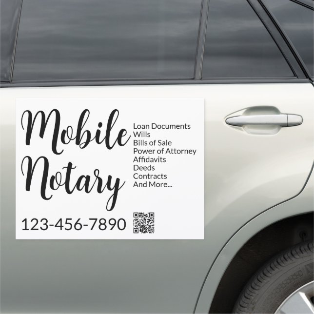 Mobile Notary Services Phone Number QR Code Car Magnet (In Situ)