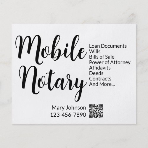 Mobile Notary Services Phone Number QR Code Flyer