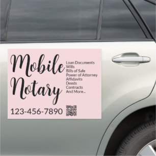 Mobile Notary Services Phone Number QR Code Pink Car Magnet