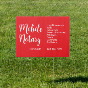 Mobile Notary Services Phone Number Red & White Sign