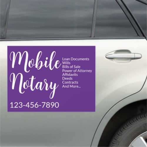 Mobile Notary Services Phone Purple Template Car Magnet