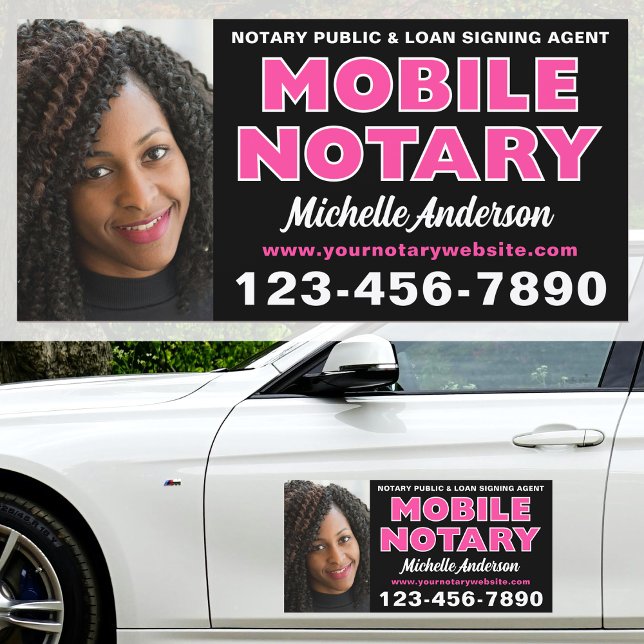 Mobile Notary Services Photo Name Pink Black Car Magnet (Creator Uploaded)
