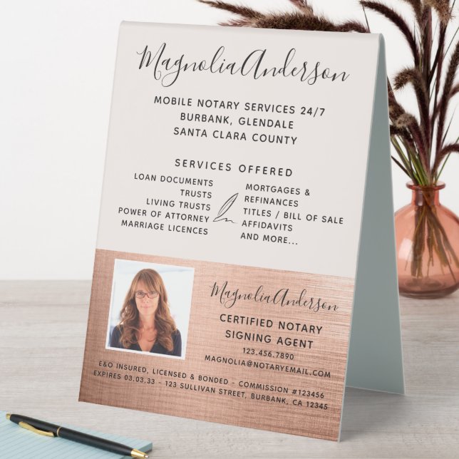 Mobile Notary Services Rose Gold Photo  Table Tent (In SItu (Table))