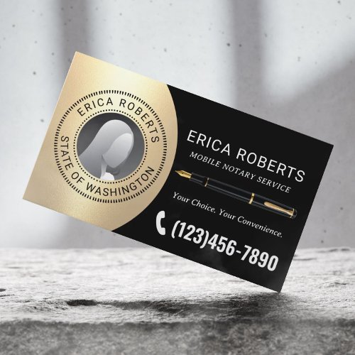 Mobile Notary Signing Agent Black  Gold Photo Business Card