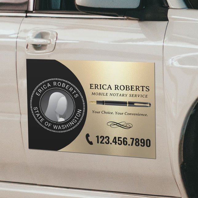 Mobile Notary Signing Agent Black & Gold Photo Car Magnet (Creator Uploaded)