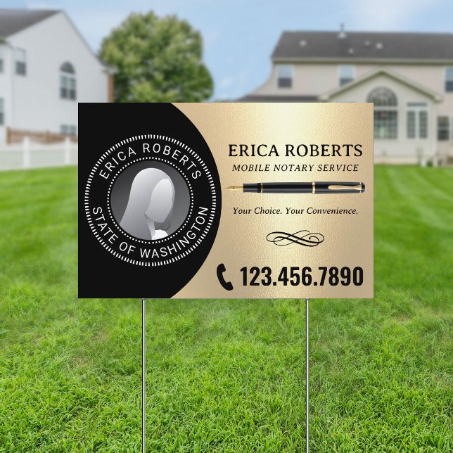 Mobile Notary Signing Agent Black & Gold Photo Sign (Creator Uploaded)
