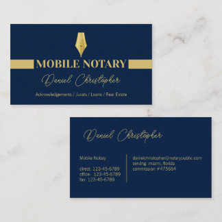 Mobile Notary Signing Agent Blue and Gold Business Card