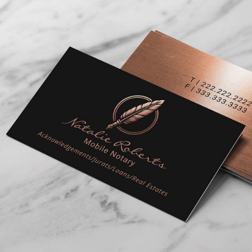 Mobile Notary Signing Agent Copper Quill Logo Business Card