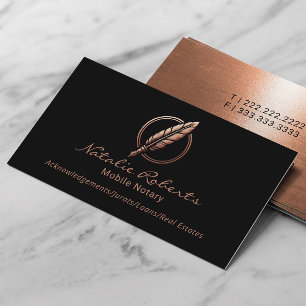 Mobile Notary Signing Agent Copper Quill Logo Business Card