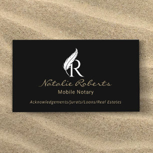 Mobile Notary Signing Agent Feather Monogram Logo Business Card