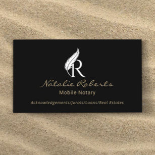 Mobile Notary Signing Agent Feather Monogram Logo Business Card