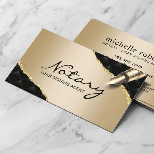 Mobile Notary Signing Agent Luxury Black  Gold  Business Card