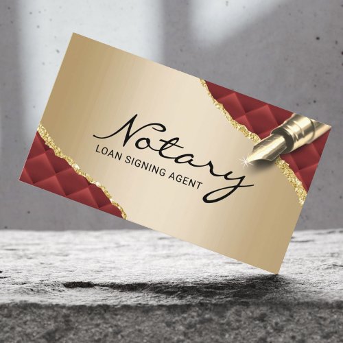 Mobile Notary Signing Agent Luxury Red  Gold Business Card