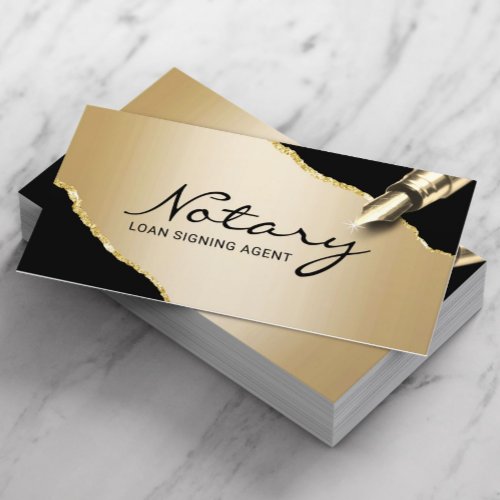 Mobile Notary Signing Agent Modern Black  Gold Business Card