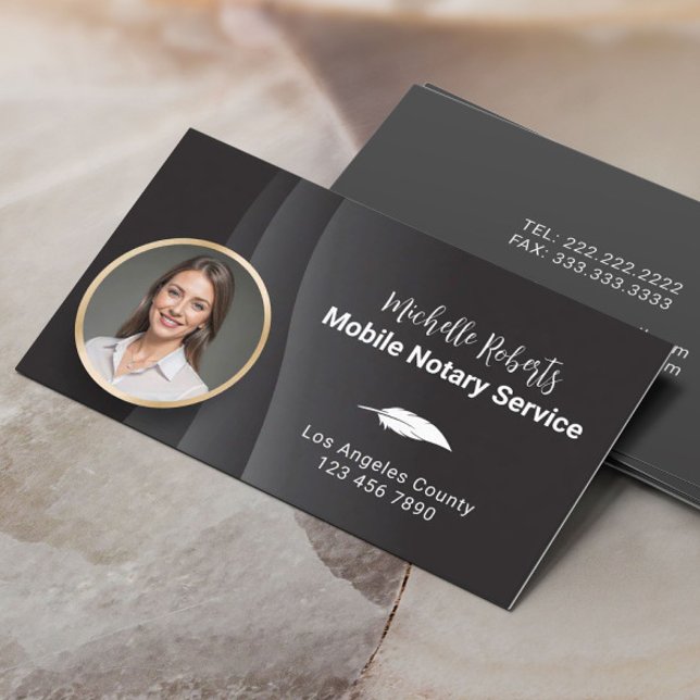 Mobile Notary Signing Agent Modern Black Photo Business Card (Creator Uploaded)