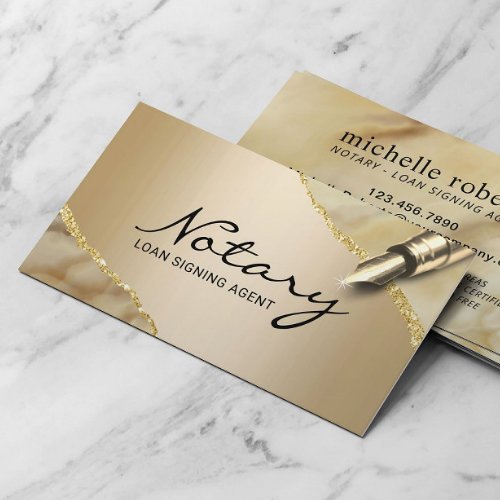 Mobile Notary Signing Agent Modern Gold Agate Business Card