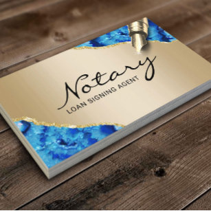 Mobile Notary Signing Agent Modern Gold Blue Agate Business Card