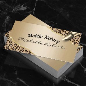 Mobile Notary Signing Agent Modern Gold Leopard Business Card
