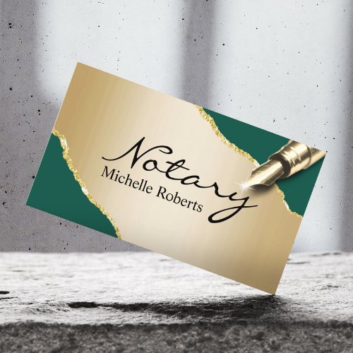 Mobile Notary Signing Agent Modern Green  Gold Business Card