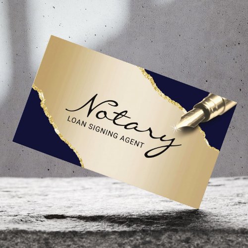 Mobile Notary Signing Agent Modern Navy  Gold Business Card