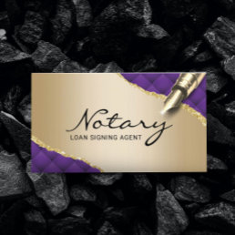 Mobile Notary Signing Agent Modern Purple &amp; Gold Business Card