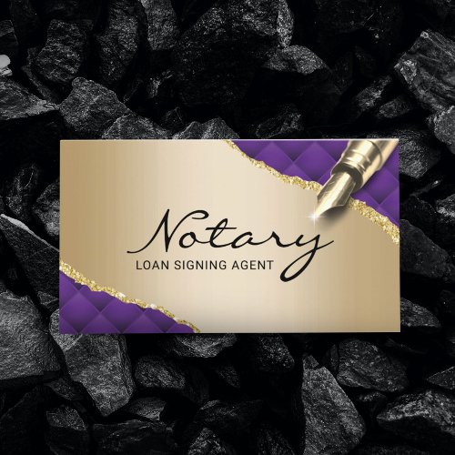 Mobile Notary Signing Agent Modern Purple  Gold Business Card