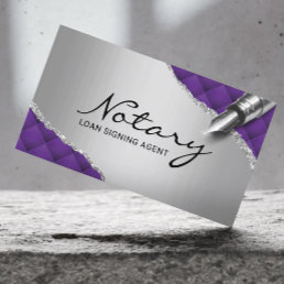Mobile Notary Signing Agent Modern Purple &amp; Silver Business Card