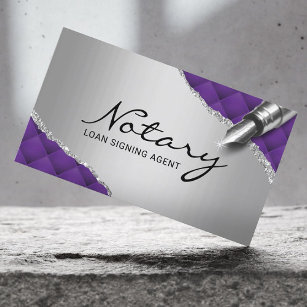 Mobile Notary Signing Agent Modern Purple & Silver Business Card
