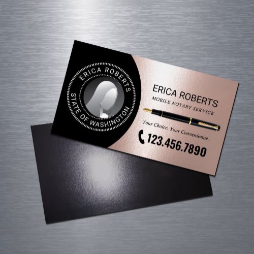 Mobile Notary Signing Agent Modern Rose Gold Photo Business Card Magnet