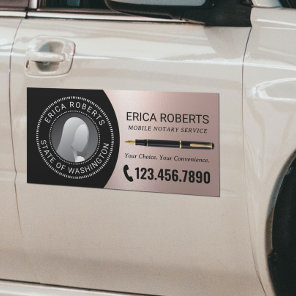 Mobile Notary Signing Agent Modern Rose Gold Photo Car Magnet