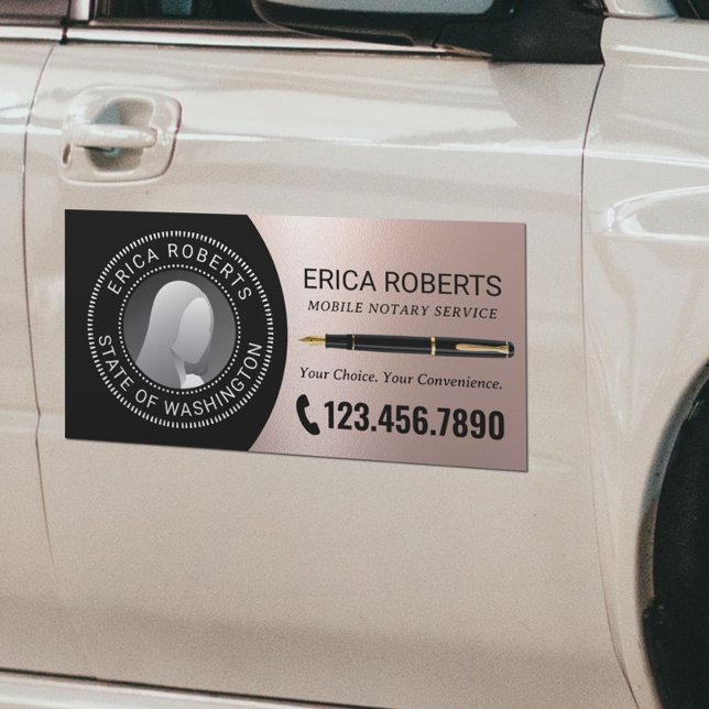 Mobile Notary Signing Agent Modern Rose Gold Photo Car Magnet (Creator Uploaded)