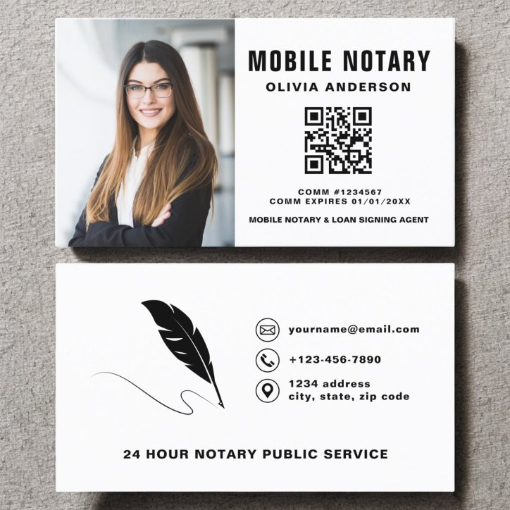 Mobile Notary Signing Agent QR Code Photo Business Card