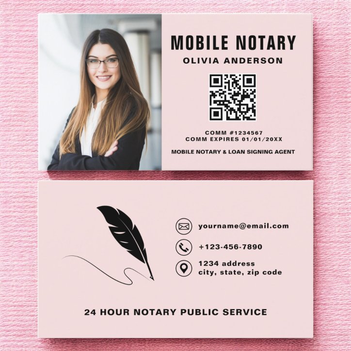 Mobile Notary Signing Agent QR Code Photo Business Card