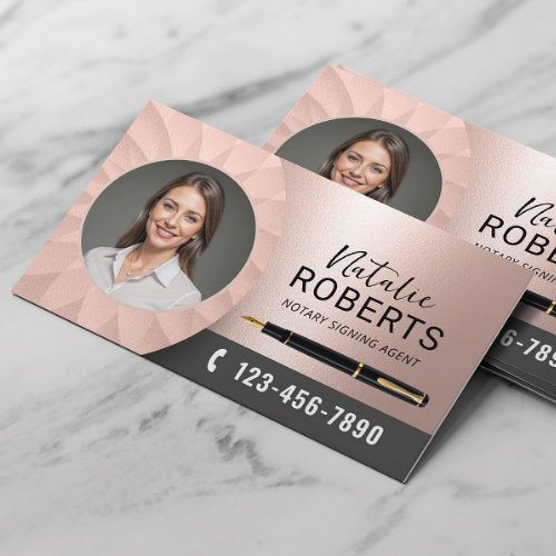Mobile Notary Signing Agent Rose Gold Photo Business Card