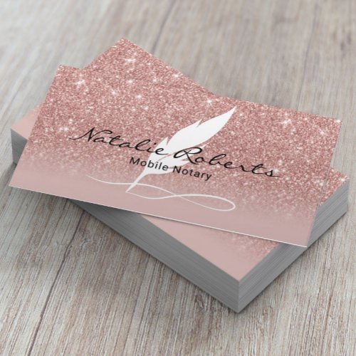 Mobile Notary Signing Agent Rose Gold Quill Business Card