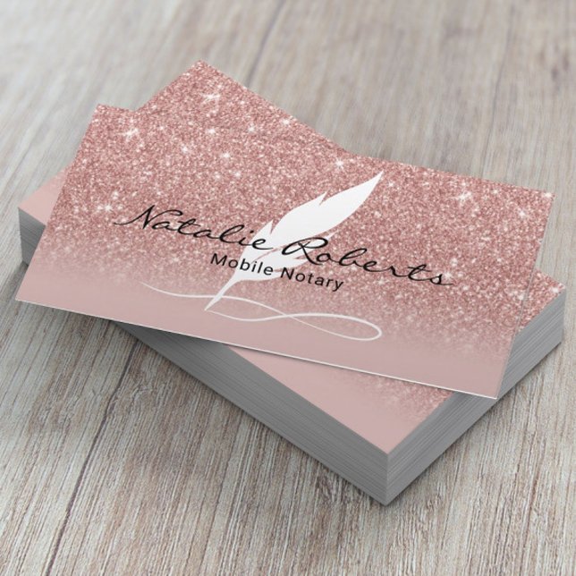 Mobile Notary Signing Agent Rose Gold Quill Business Card (Creator Uploaded)